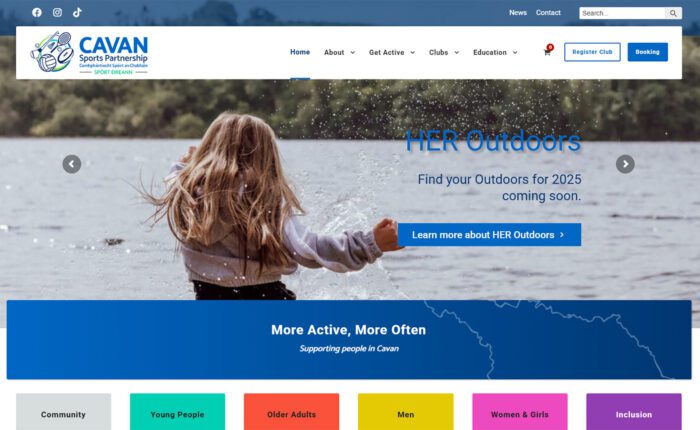 Screenshot of the new Cavan Sports Partnership website homepage.