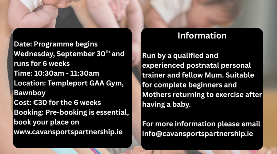 Poster detailing the information for this programme. Background picture of Mothers & babies